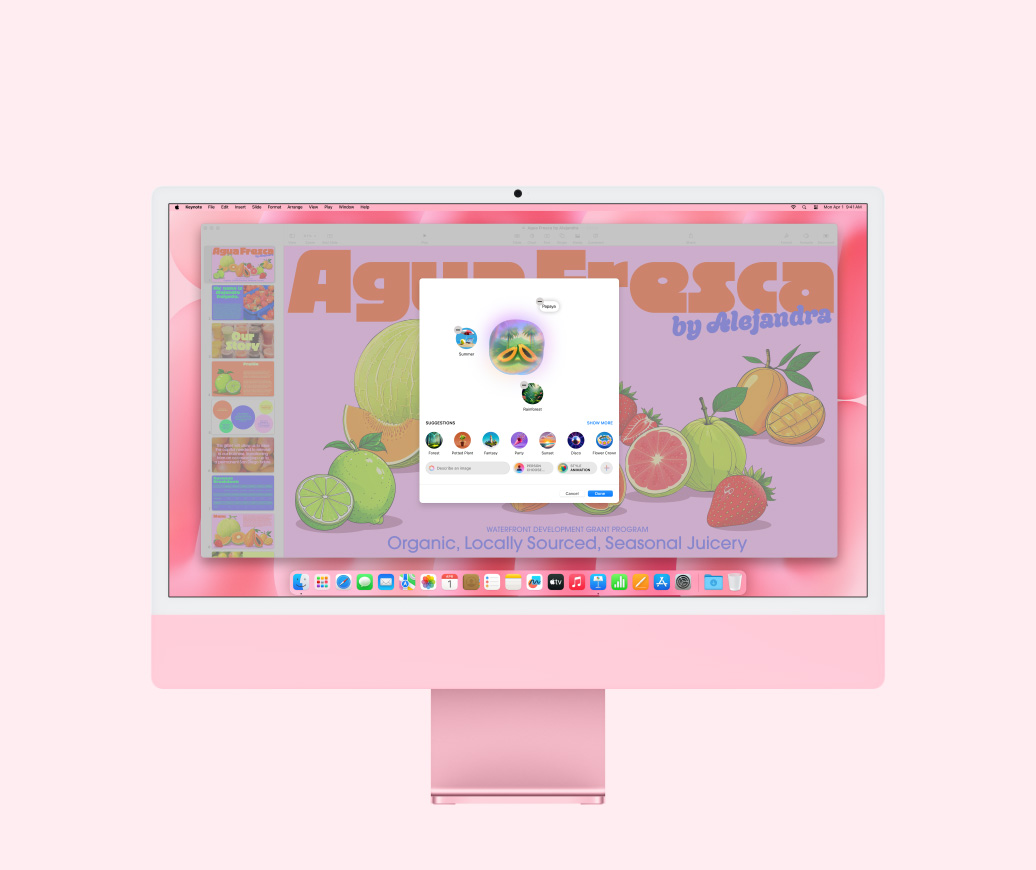 Image Playground bir Keynote sunusu i?in bir papaya g?rseli olu?turuyor