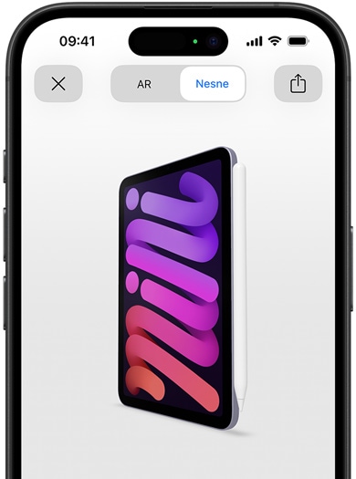 Art?r?lm?? ger?eklik teknolojisiyle bir iPhone’da g?sterilen iPad mini ve ona tak?l? bir Apple Pencil Pro.