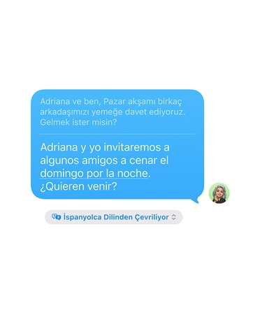 Mesajlar’da kullan?lmakta olan Canl? ?eviri ?zelli?i ?ngilizceden ?spanyolcaya ?eviri yaparken g?steriliyor