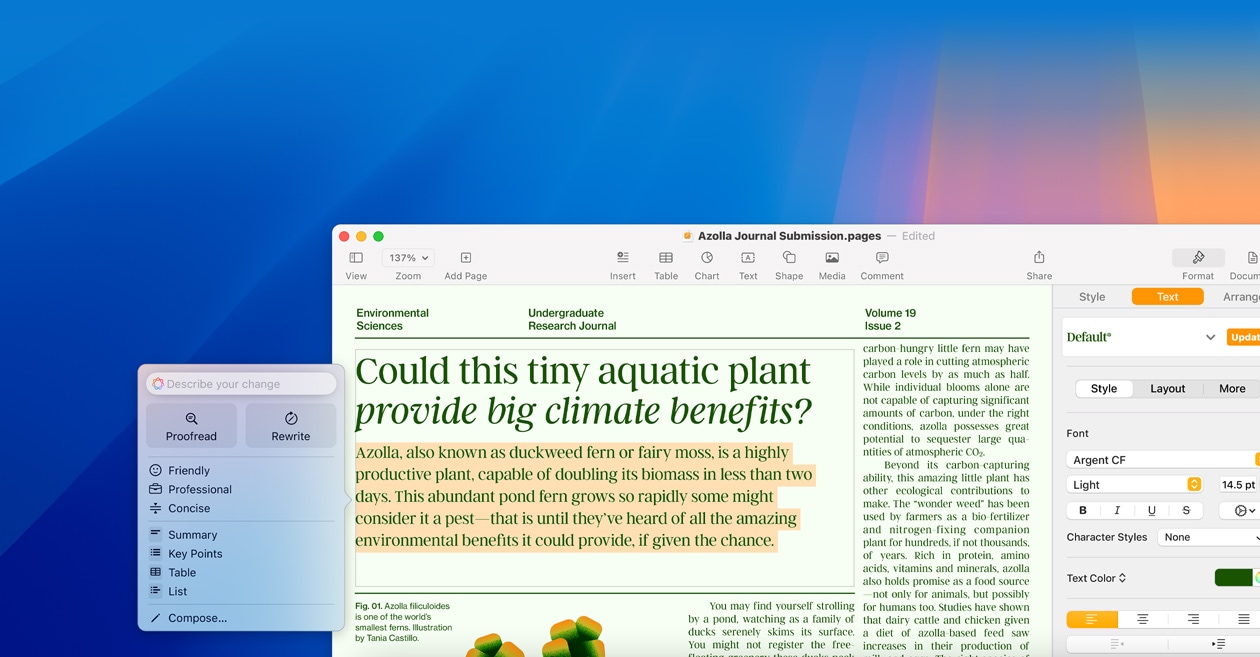 Apple Intelligence Yazma Ara?lar? ?zelli?inin kullan?m?n? g?steren ekran.