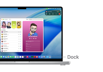 14 in? MacBook Pro’da macOS gezinme turu; Dock’un yerini g?steren bir ?izgi g?rünüyor.