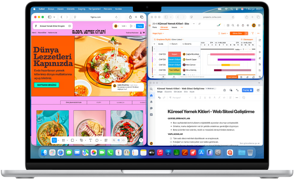 Birden fazla uygulaman?n a??k oldu?u MacBook Air ekran?