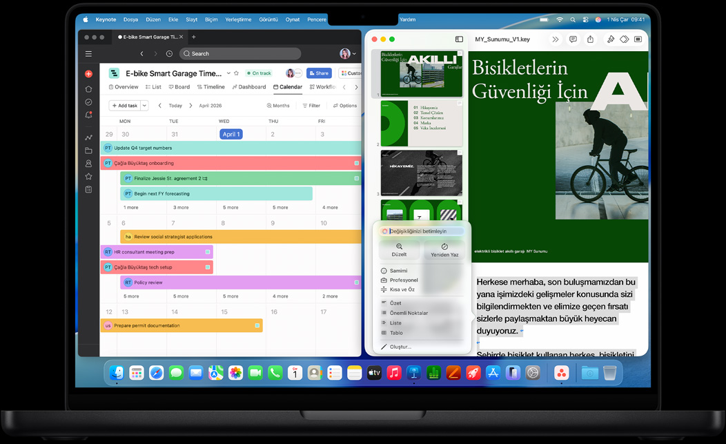 MacBook Pro ekran?nda Asana ve Keynote uygulamalar? g?steriliyor