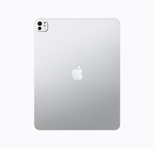 銀色 iPad Pro ，展示機(jī)身背面，露出銀色亮面 Apple 標(biāo)誌