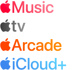 Apple 服務列表：Apple Music、Apple TV、Apple Arcade 與 Apple iCloud Plus