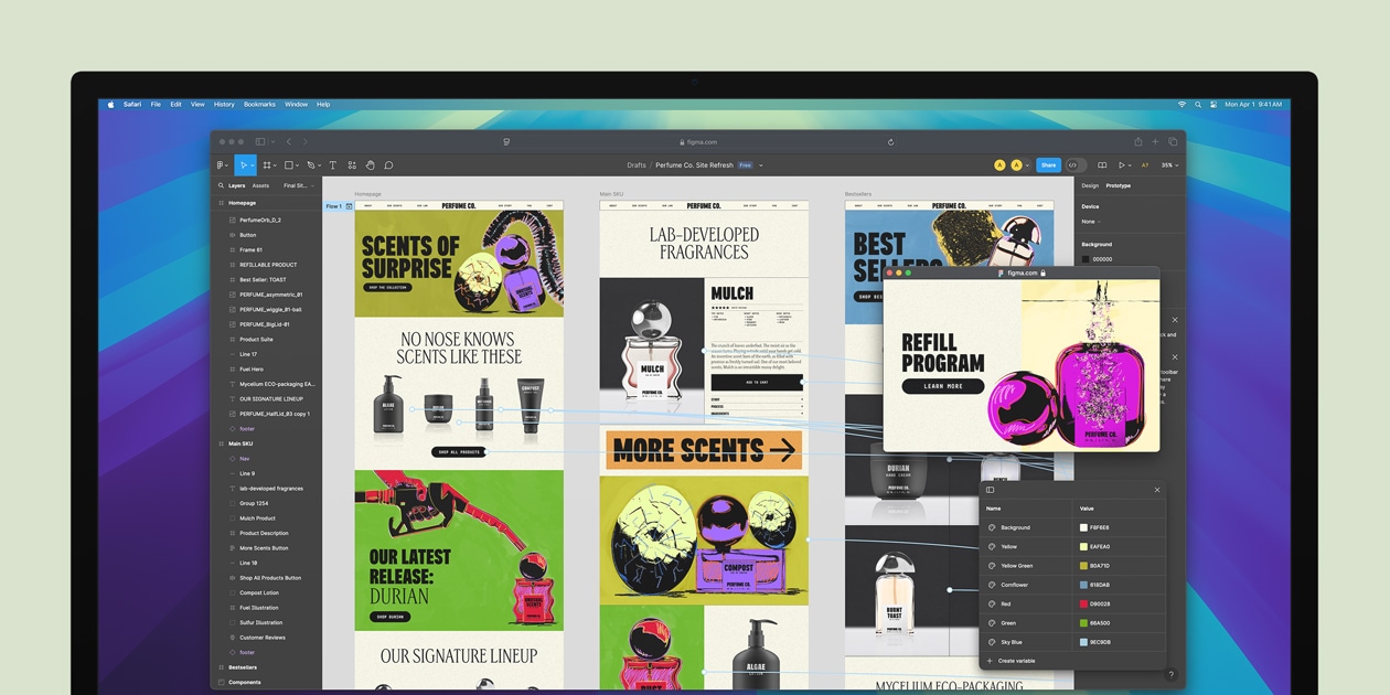На екран? мон?тора в?добража?ться браузер Safari з про?ктом у Figma.com