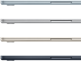 Вигляд збоку, чотири модел? MacBook Air в чотирьох р?зних кольорах