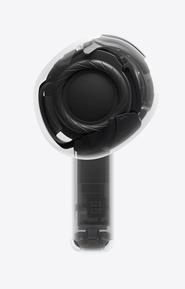 Un seul AirPod 4 avec la puce H2 dans la tige.