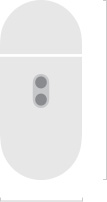 Skizze von MagSafe Ladecase (USB-C), gerundetes Case von au?en, Seitenansicht, LED Ladeanzeige, geschlossenes Case, H?he in Millimeter, Breite in Millimeter
