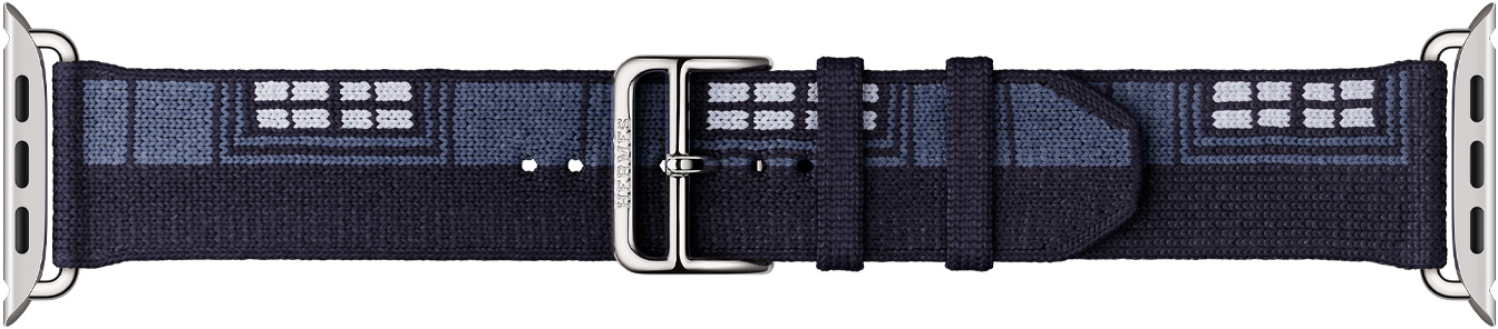 Apple Watch Hermès Faubourg Party Bleu Nuit 午夜藍色錶帶，展示銀色金屬五金與錶釦