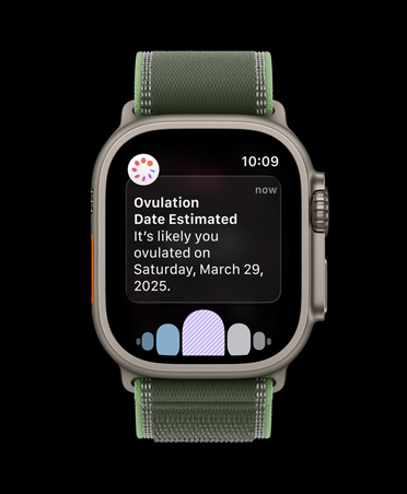 Apple Watch Ultra 3, κ?σα απ? φυσικ? τιτ?νιο, γνωστοπο?ηση εκτ?μηση? ημερομην?α? ωορρηξ?α? απ? την Καταγραφ? Κ?κλου στο app Υγε?α, λουρ?κι Trail Loop, πρ?σινο/ν?ον χρ?μα