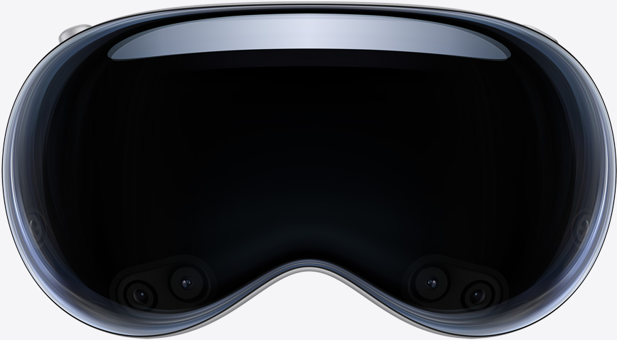 Apple Vision Pro、前面、ブラックカラー、左上隅にDigital Crown