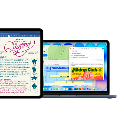 iPad 螢?zāi)伙@示 Goodnotes app，Mac 螢?zāi)伙@示多個 app 同時使用中
