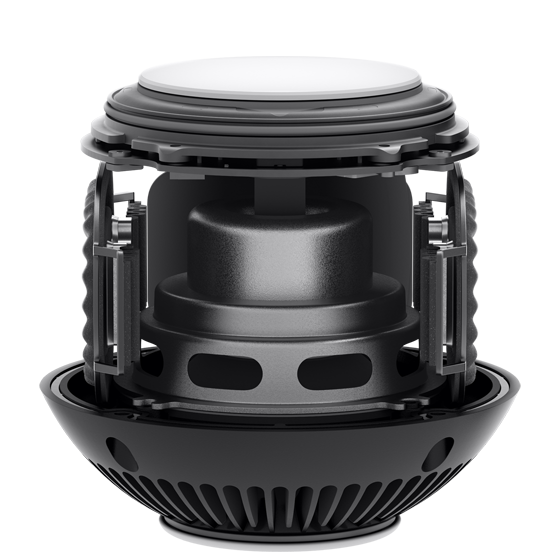 HomePod miniの透視図。內(nèi)部の部品が見えている