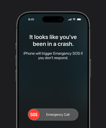 ?iPhone 17 Pro“, ?onin?s pus?s dalis, u?apvalinti kampai, naudojama avarijos aptikimo funkcija