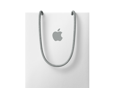 Appleの白いショッピングバッグ。上の方にAppleのロゴが付いている