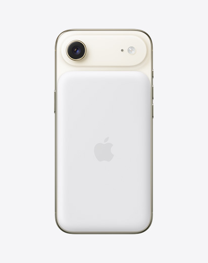 iPhone Air, fra baksiden i lys gull, med MagSafe-batteri