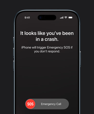 iPhone Air, fra forsiden, Kollisjonsregistrering-funksjonen i bruk