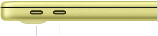 MacBook Neo 13 pouces avec A18 Pro, fermé, c?té gauche, montrant le port USB 3 (USB-C) et le port USB 2 (USB-C)