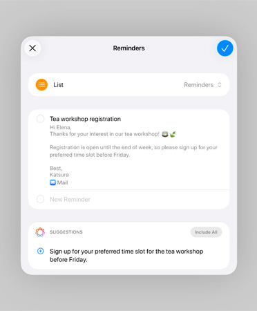 Lista na app Lembretes com lembretes inteligentes e sugest?es de tarefas