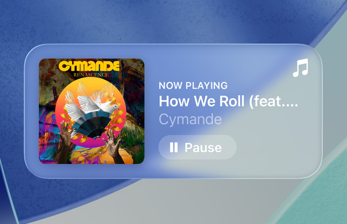 Controlos transparentes na Apple Music com efeito de refra??o no fundo