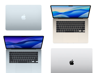 Quatro computadores Mac de vários modelos, tamanhos e cores, para demonstrar a variedade de personaliza??o