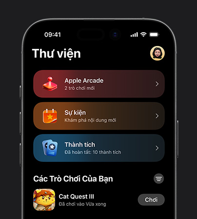 Hình ?nh tab Th? Vi?n trong Apple Games hi?n th? trên iPhone 17 Pro