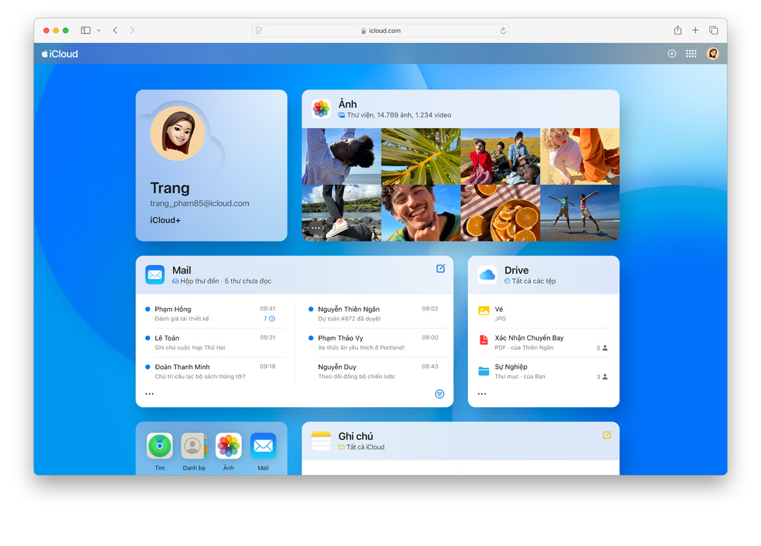 Màn hình hi?n th? iCloud.com