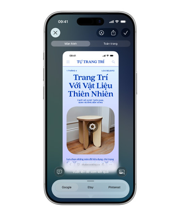 iPhone hi?n th? m?t l??i hình ?nh ch?a các lo?i ?èn bàn d?ng n?m khác nhau t? Etsy, cùng v?i các tab Google và Pinterest